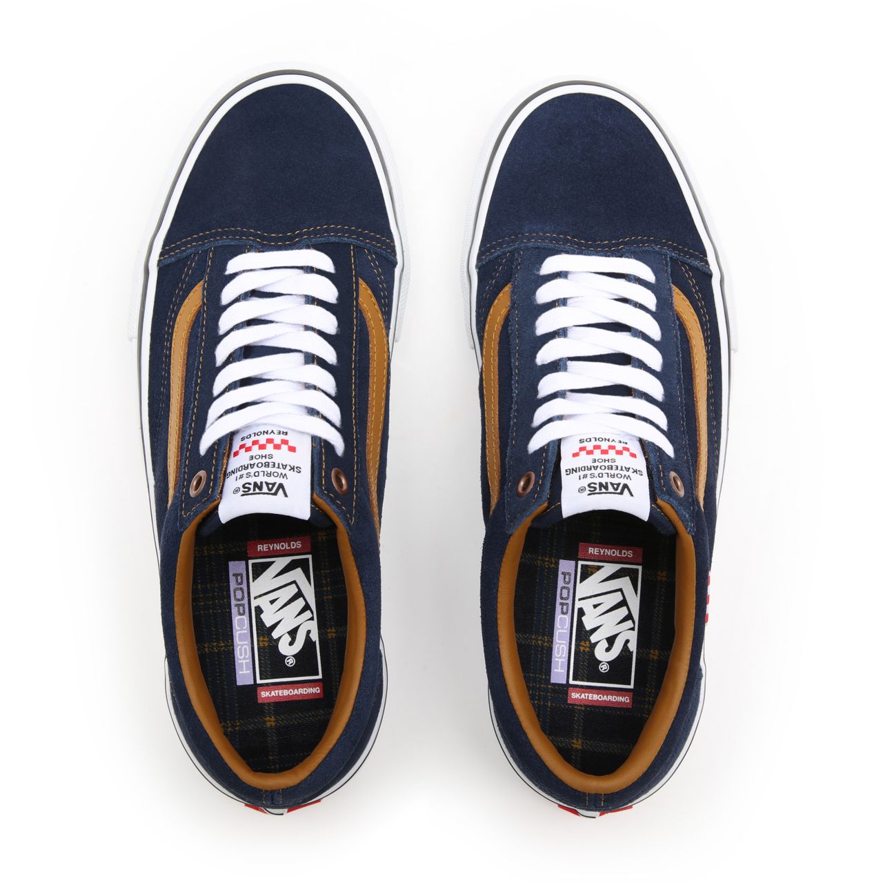 Vans Reynolds Skate Old Skool Brown Classic Mens Womens - (Reynolds) navy/golden brown VN0A5FCB9CV Shoes