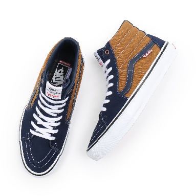 Vans Skate Sk8-Hi Brown Classic Mens Womens - (Reynolds) navy/golden brown VN0A5FCC9CV Shoes