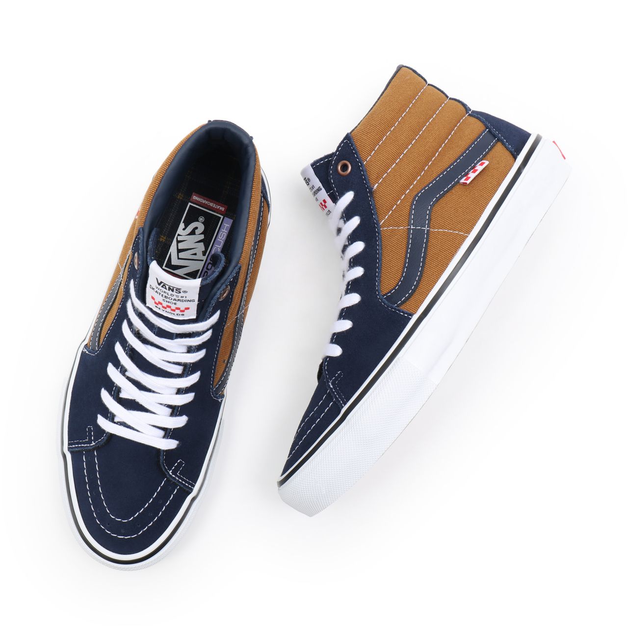 Vans Skate Sk8-Hi Brown Classic Mens Womens - (Reynolds) navy/golden brown VN0A5FCC9CV Shoes