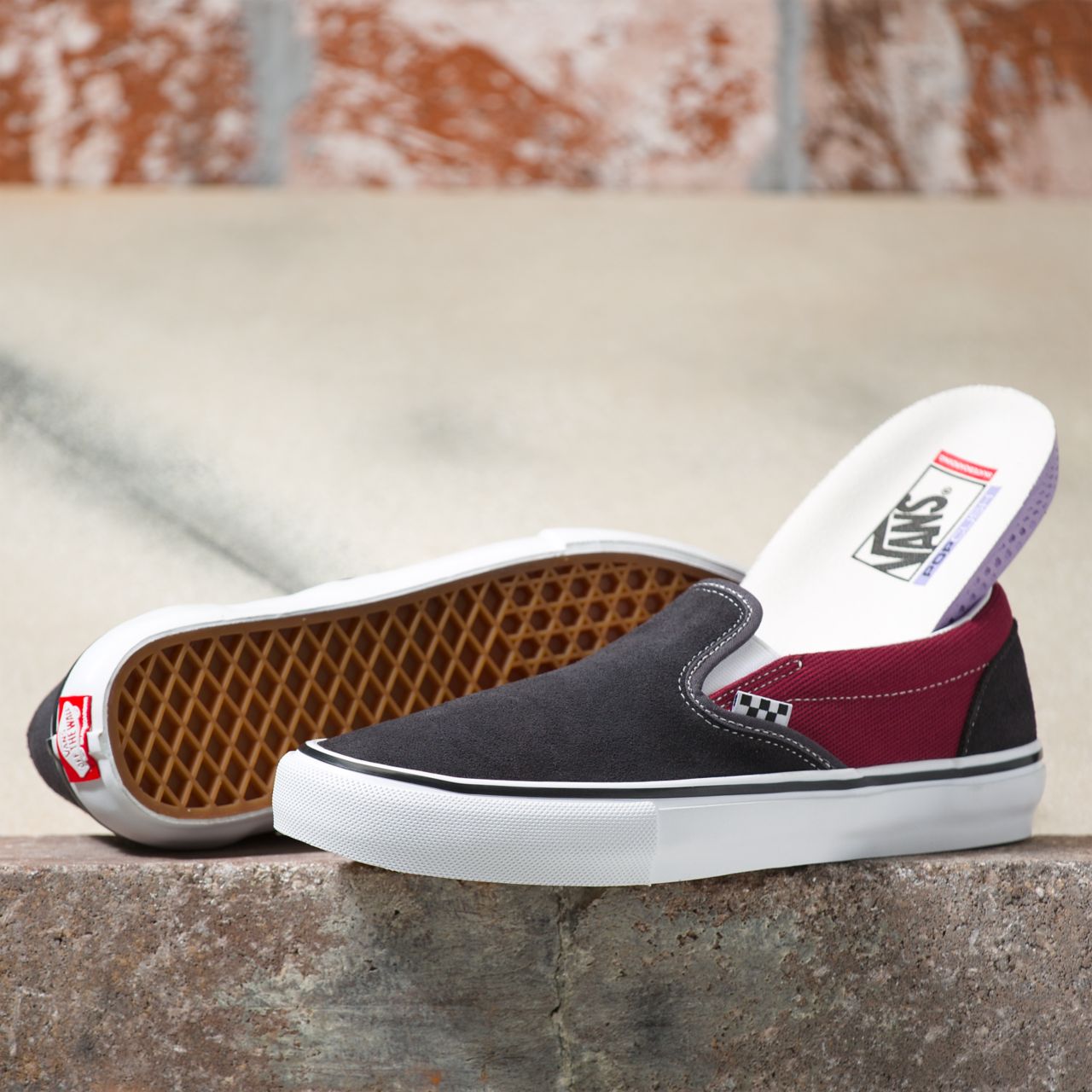 Vans Skate Slip-On Red Classic Mens Womens - asphalt/pomegranate VN0A5FCA249 Shoes