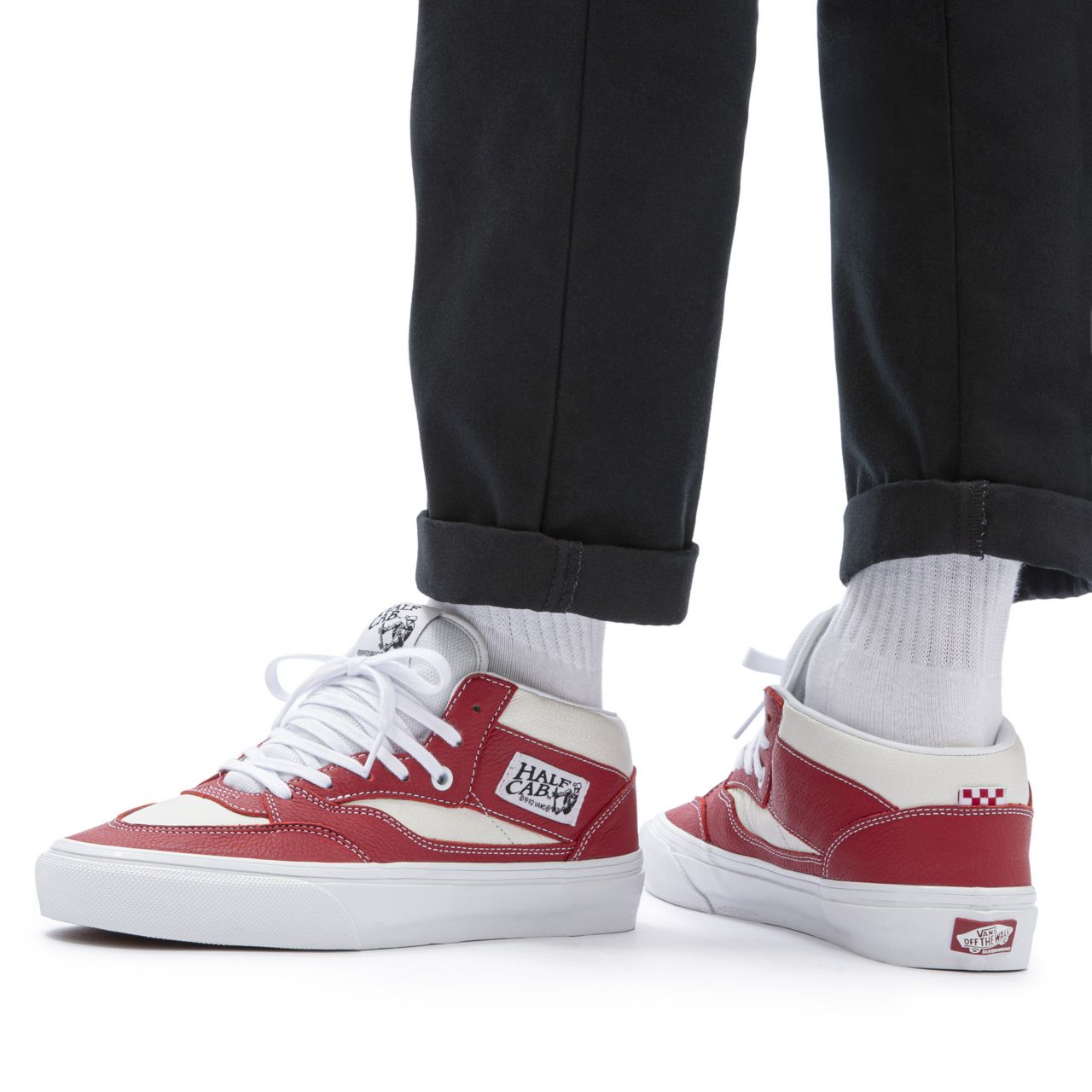 Vans Sport Leather Skate Half Cab 92 White Classic Mens Womens - (Sport Leather) Chili Pepper/White VN0A5KYA82E Shoes