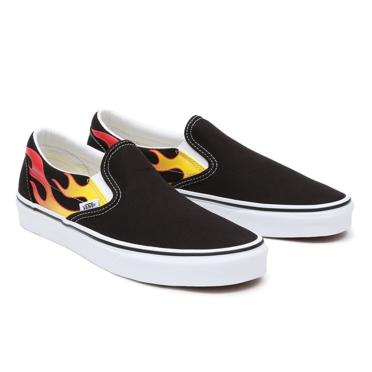 Vans Flame Classic Slip-On Black Classic Mens Womens - (Flame) Black/Black/True White VN0A38F7PHN Shoes