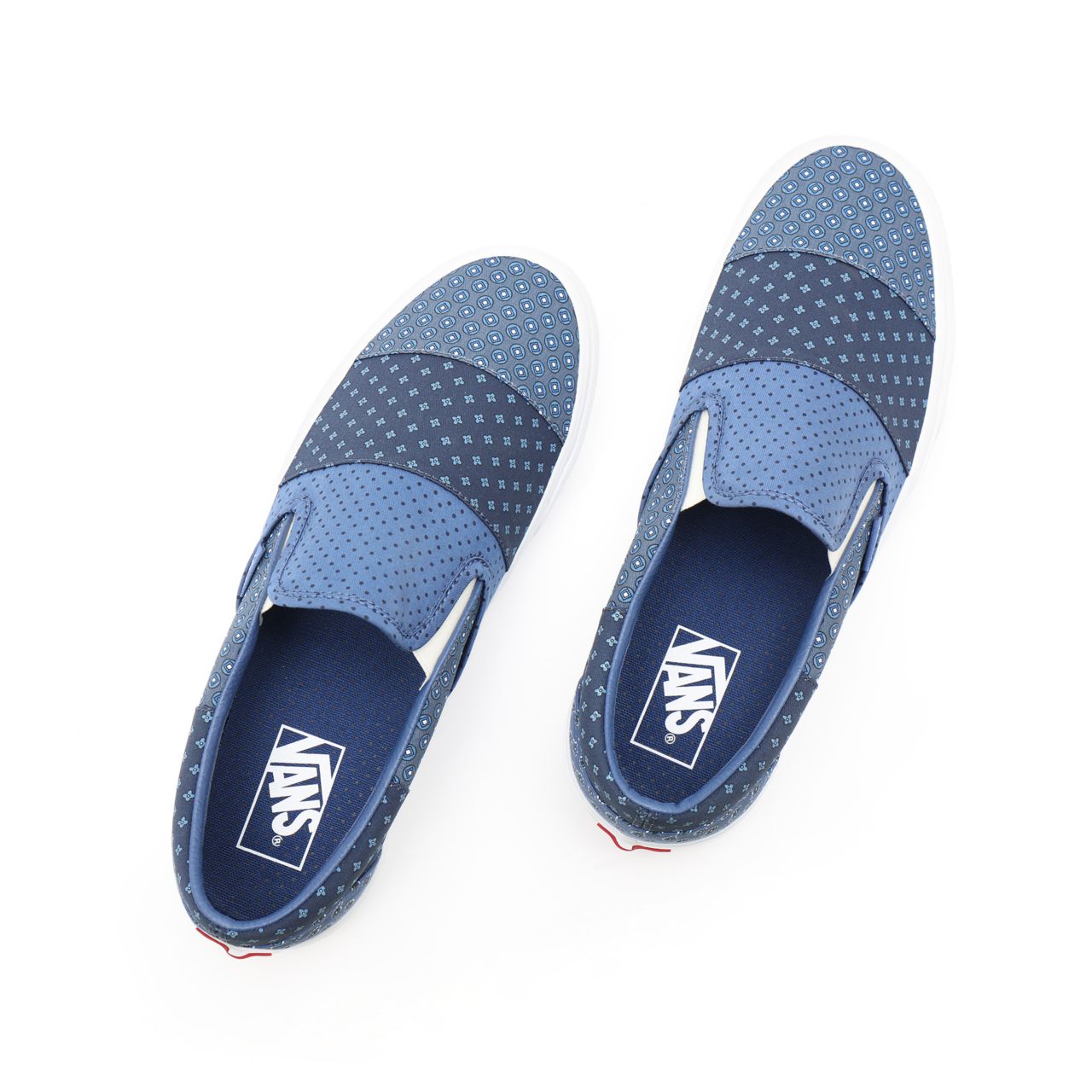 Vans Tie Print Patchwork Classic Slip-On Blue Classic Mens Womens - (Tie Print Patchwork) true navy/true white VN0A33TB9HY Shoes