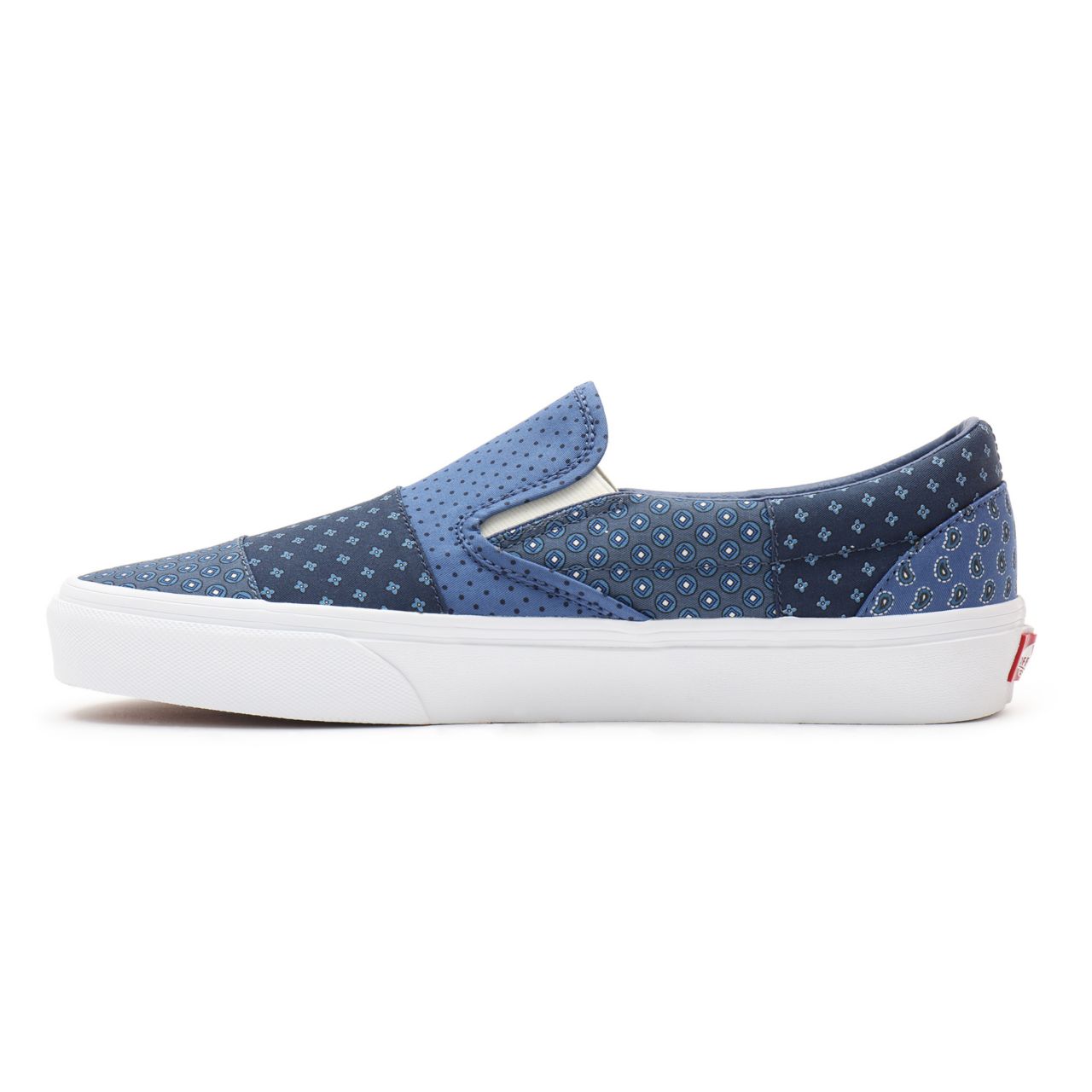 Vans Tie Print Patchwork Classic Slip-On Blue Classic Mens Womens - (Tie Print Patchwork) true navy/true white VN0A33TB9HY Shoes