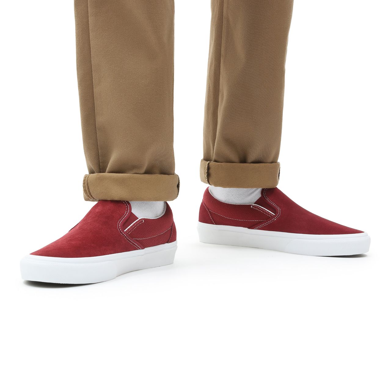 Vans Heavy Textures Classic Slip-On Red Classic Mens Womens - (Heavy Textures) pomegranate/true white VN0A33TB9HU Shoes