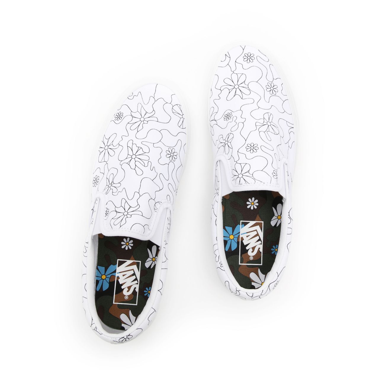 Vans U-Paint Classic Slip-On White Classic Mens Womens - (U-Paint) camo daisy VN0A33TB9HZ Shoes