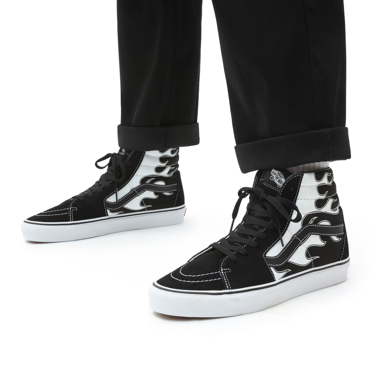 Vans Flame Sk8-Hi Black Classic Mens Womens - (Flame) black/white VN0A32QGK68 Shoes