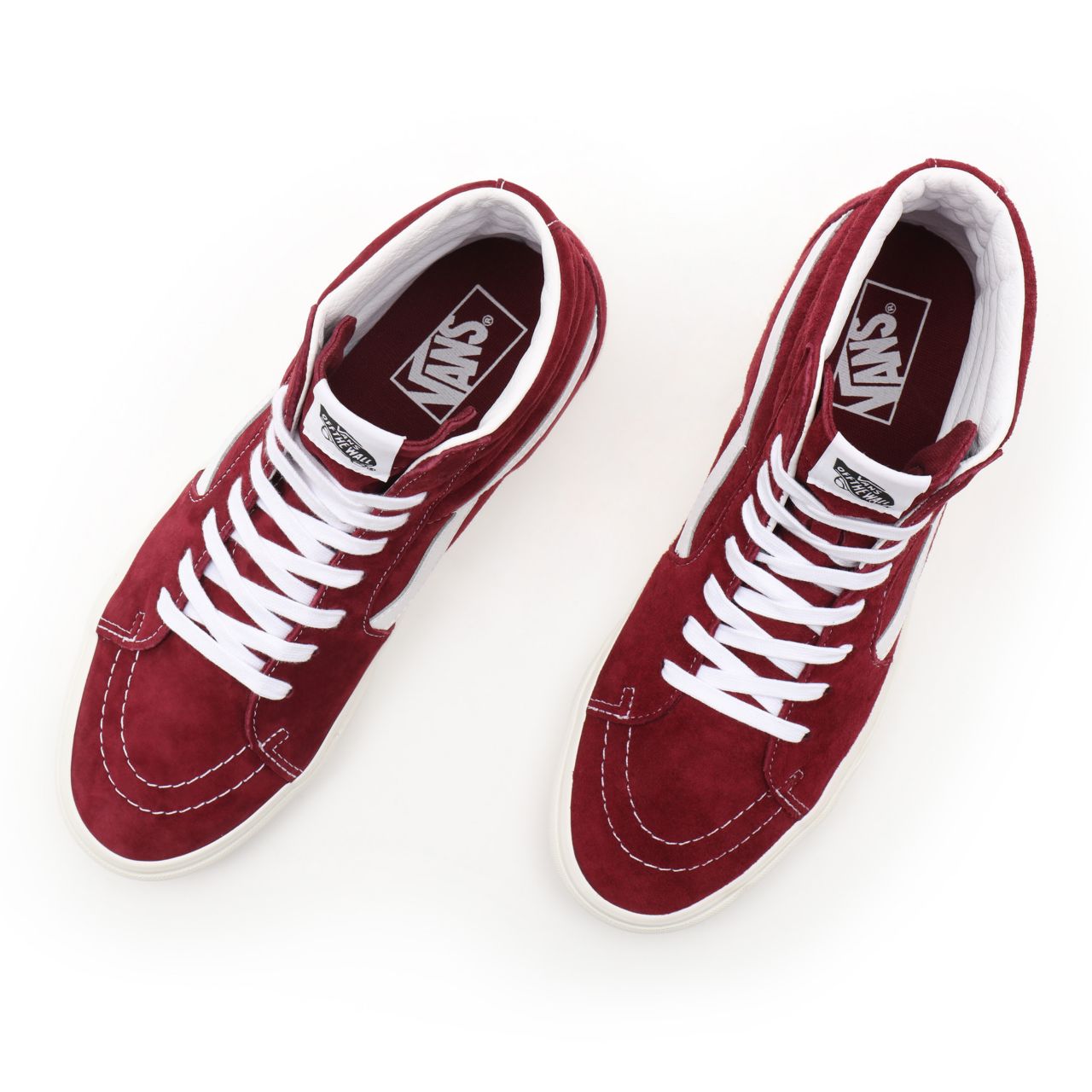 Vans Pig Suede Sk8-Hi Red Classic Mens Womens - (Pig Suede) pomegranate/snow white VN0A32QG9G8 Shoes