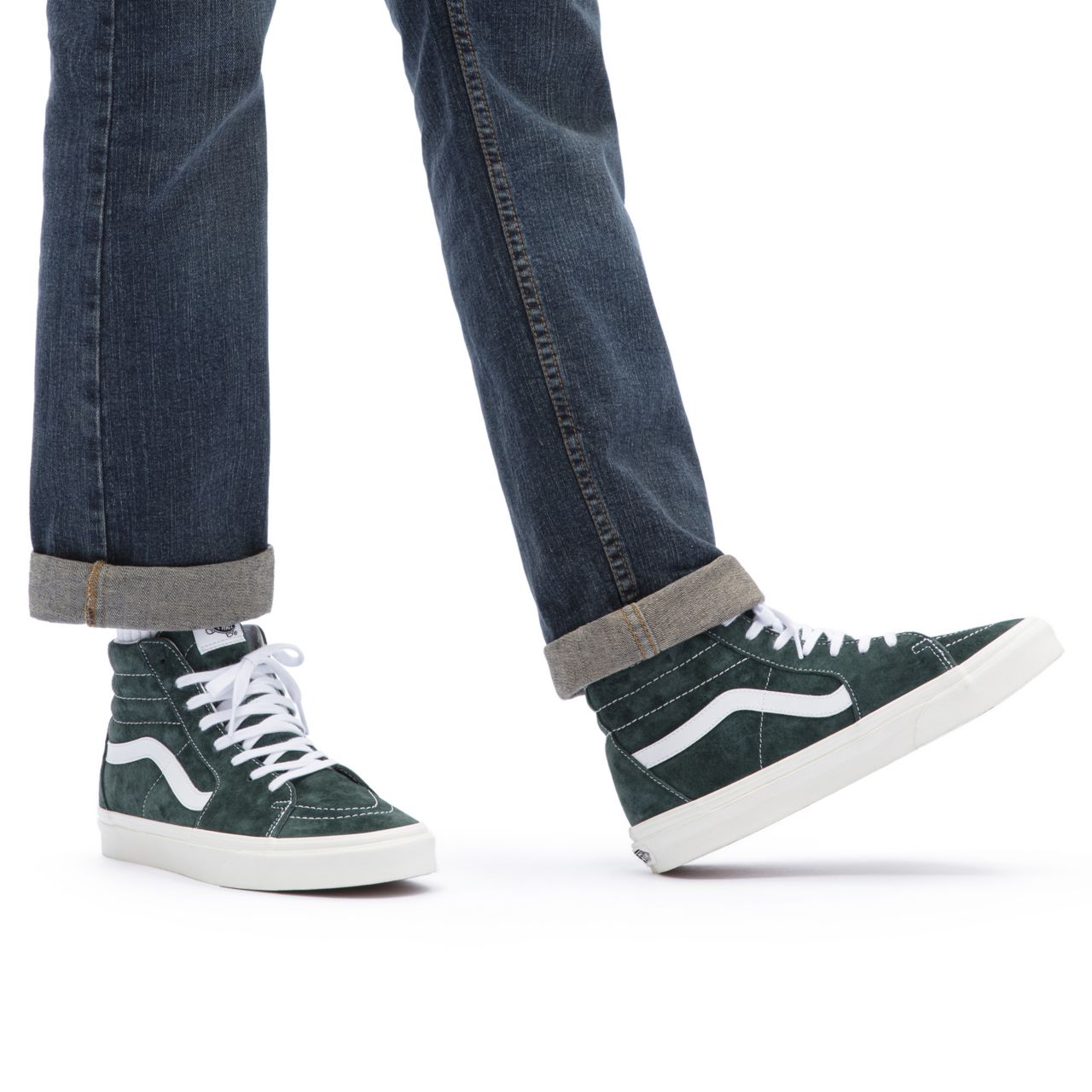 Vans Pig Suede Sk8-Hi Green Classic Mens Womens - (Pig Suede) Jungle Green/Snow White VN0A5JMJ94T Shoes