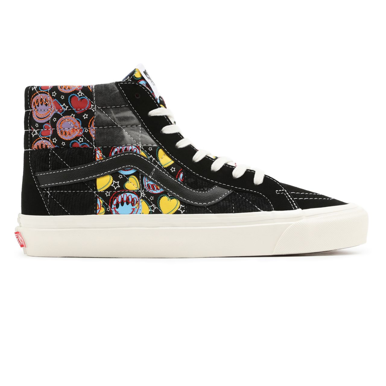 Vans Anaheim Factory Sk8-Hi 38 DX Black Classic Mens Womens - (Anaheim Factory) Positivity Patchwork/Black VN0A54FBA5J Shoes