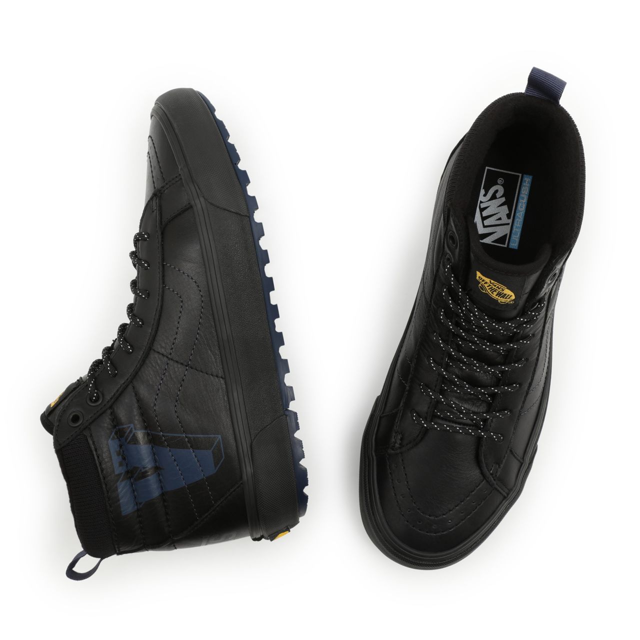 Vans Varsity Sk8-Hi MTE-1 Black Classic Mens Womens - (Varsity) Varsity Black/Dress Blues VN0A5HZYA5O Shoes