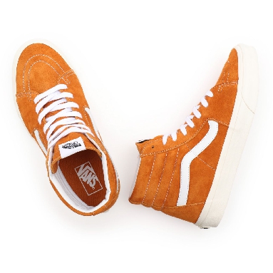 Vans Pig Suede Sk8-Hi Orange Classic Mens Womens - (Pig Suede) desert sun/snow white VN0A32QG9FZ Shoes