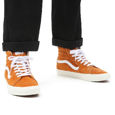 Vans Pig Suede Sk8-Hi Orange Classic Mens Womens - (Pig Suede) desert sun/snow white VN0A32QG9FZ Shoes