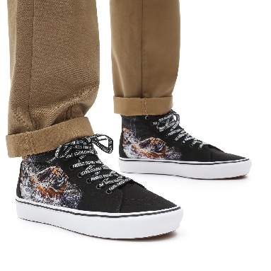 Vans x Project CAT ComfyCush Sk8-Hi Black Classic Mens Womens - (Discovery) projectCAT/playing tigers VN0A3WMB9EF Shoes