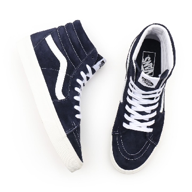 Vans Pig Suede Sk8-Hi Blue Classic Mens Womens - (Pig Suede) parisian night/snow white VN0A32QG9G5 Shoes