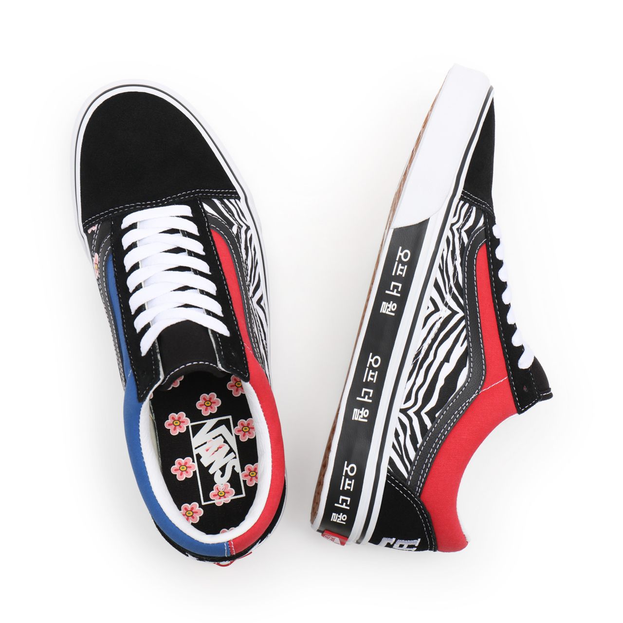 Vans Korean Typography Old Skool Black Classic Mens Womens - (Korean Typography) racing red/true blue VN0A38G19HW Shoes