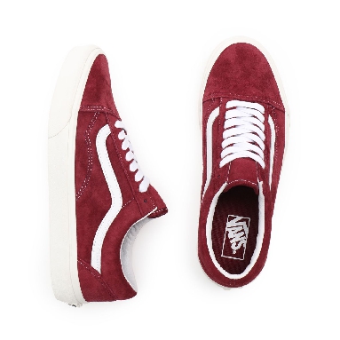 Vans Pig Suede Old Skool Red Classic Mens Womens - (Pig Suede) pomegranate/snow white VN0A38G19G8 Shoes