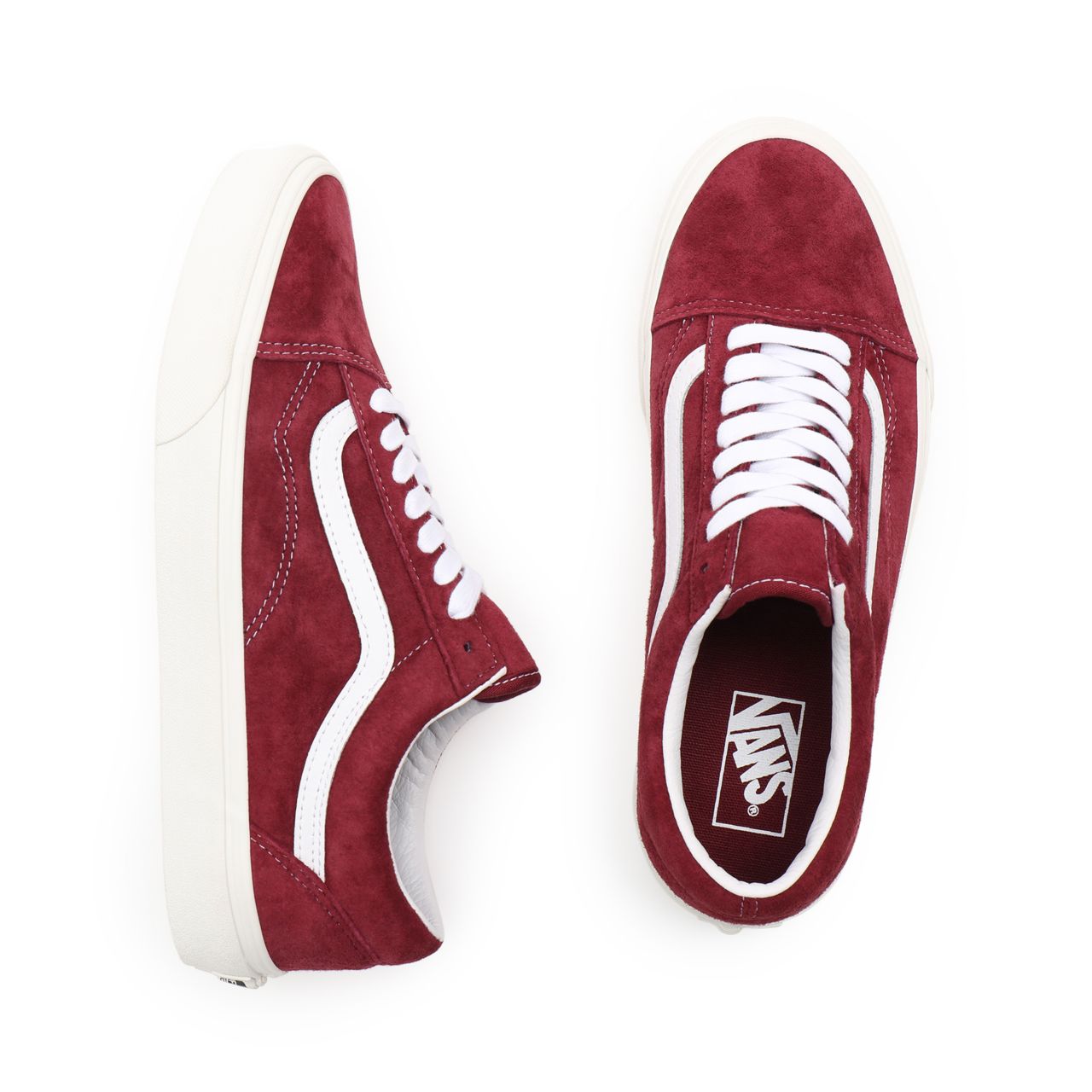 Vans Pig Suede Old Skool Red Classic Mens Womens - (Pig Suede) pomegranate/snow white VN0A38G19G8 Shoes