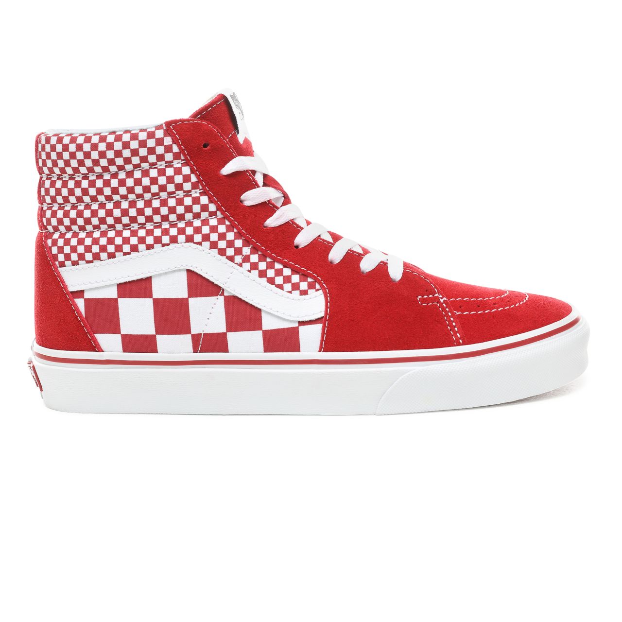 Vans Mix Checker Sk8-Hi Classic Mens Womens - (Mix Checker) Chili Pepper/True White VN0A38GEVK5 Shoes