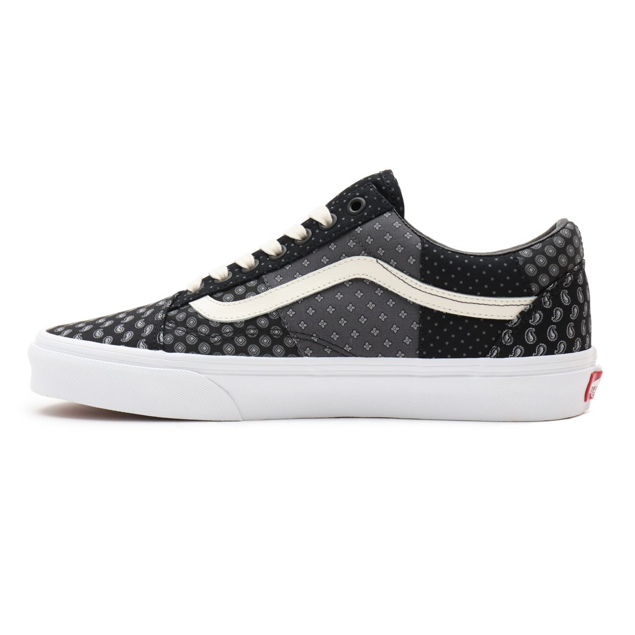 Vans Tie Print Patchwork Old Skool Black Classic Mens Womens - (Tie Print Patchwork) black/true white VN0A3WKT9XJ Shoes