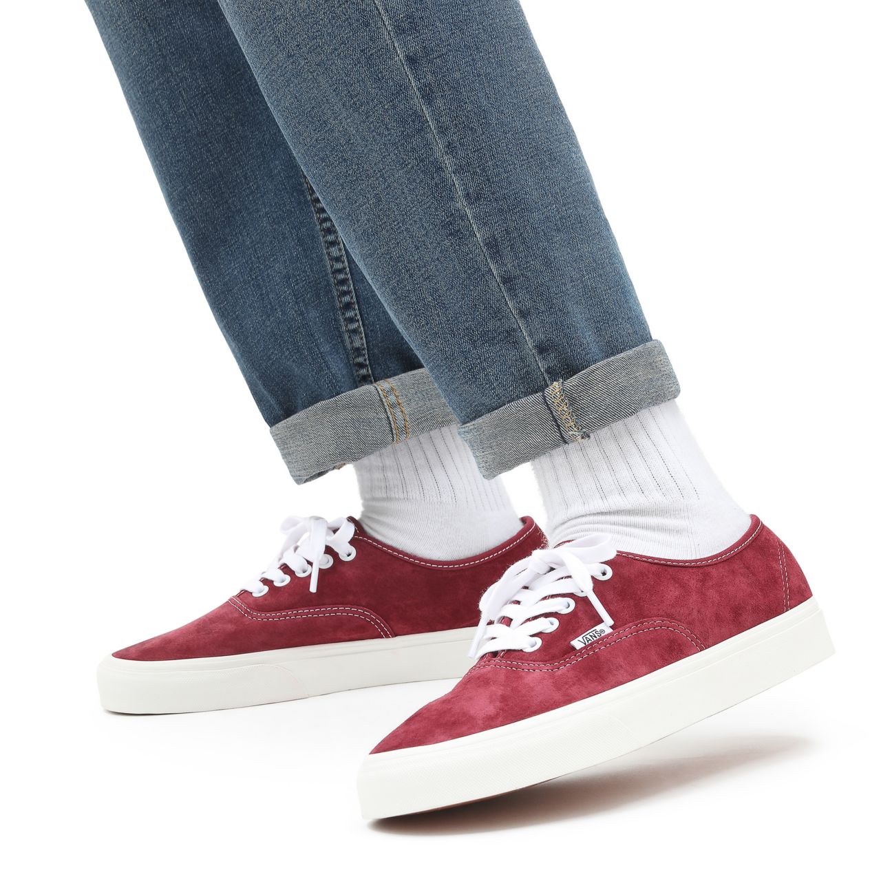 Vans Pig Suede Authentic Red Classic Mens Womens - (Pig Suede) pomegranate/snow white VN0A5HZS9G8 Shoes