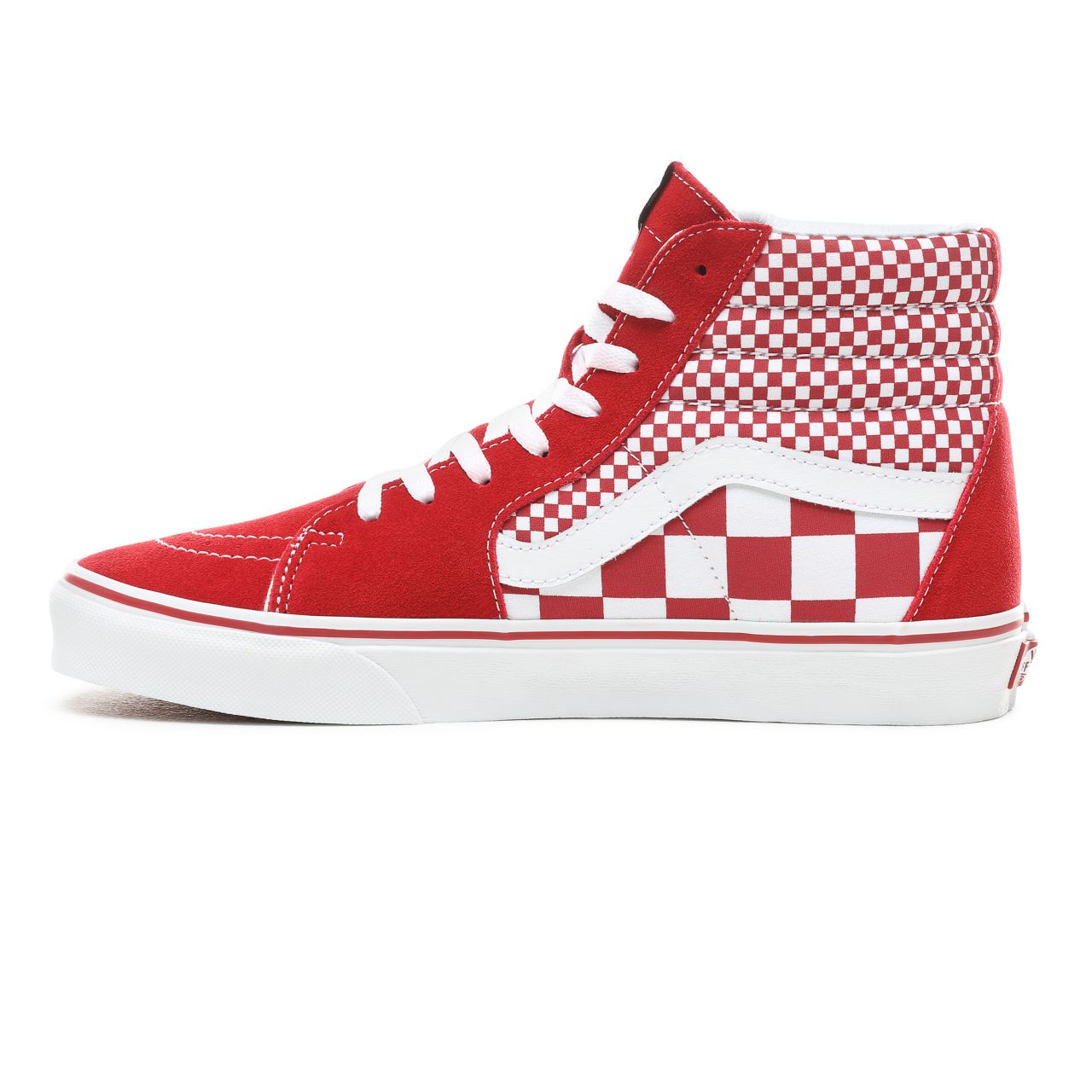 Vans Mix Checker Sk8-Hi Classic Mens Womens - (Mix Checker) Chili Pepper/True White VN0A38GEVK5 Shoes