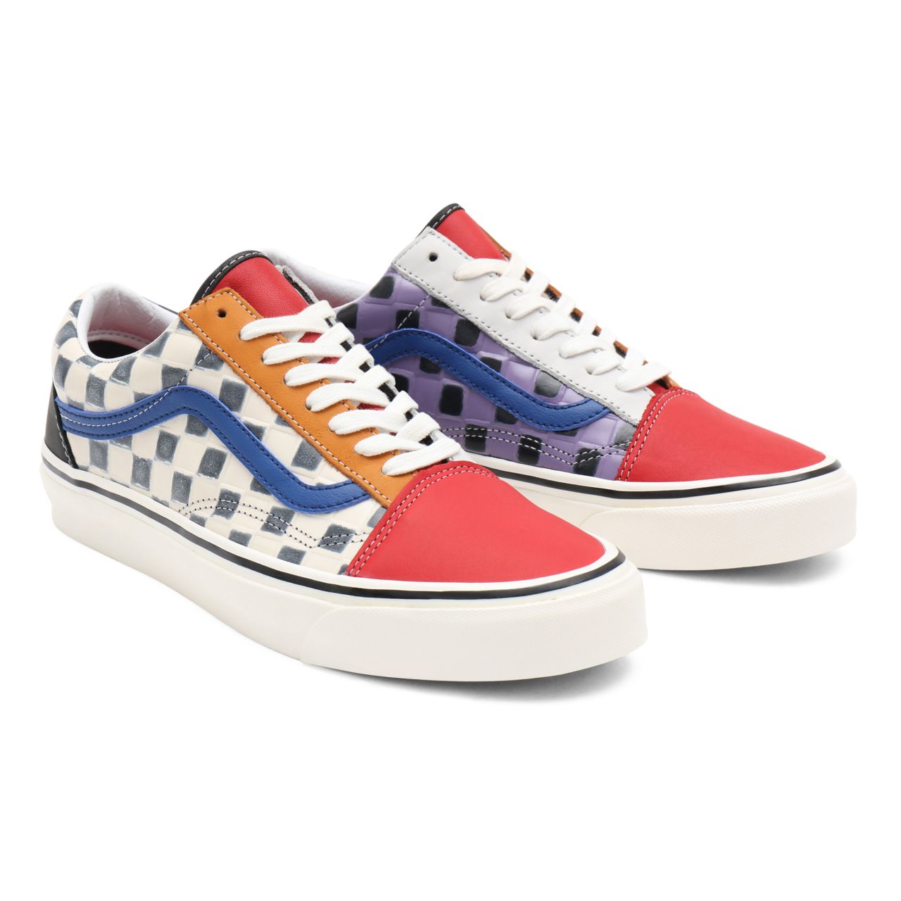 Vans Anahiem Factory Old Skool 36 DX Multicolour Classic Mens Womens - (Anaheim Factory) leather check/multi/red VN0A54F39XM Shoes