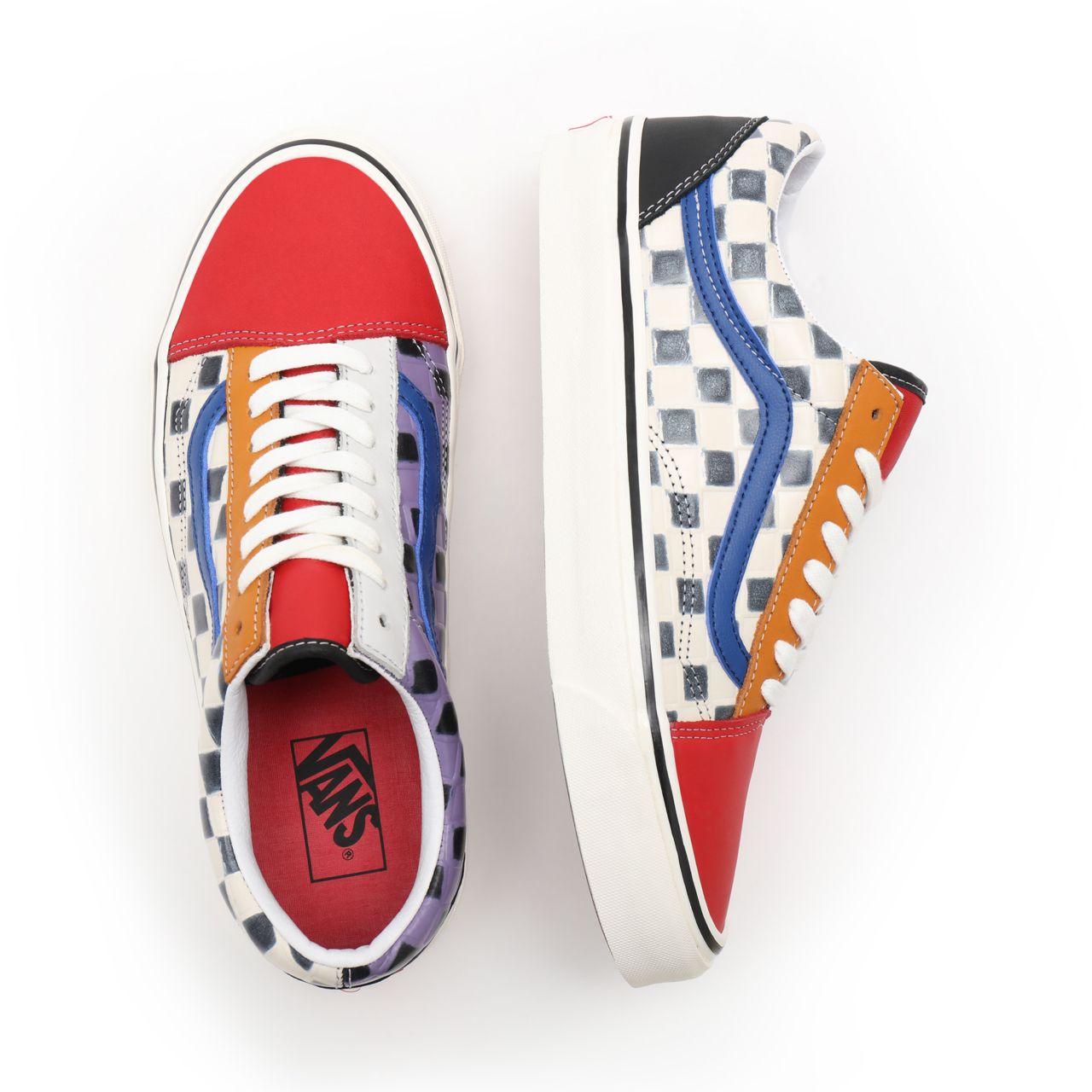 Vans Anahiem Factory Old Skool 36 DX Multicolour Classic Mens Womens - (Anaheim Factory) leather check/multi/red VN0A54F39XM Shoes