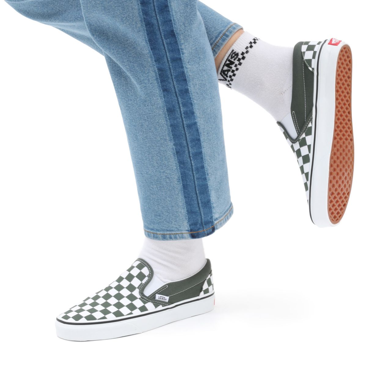 Vans Checkerboard Classic Slip-On Green Classic Mens Womens - (Checkerboard) thyme/true white VN0A33TB9HO Shoes