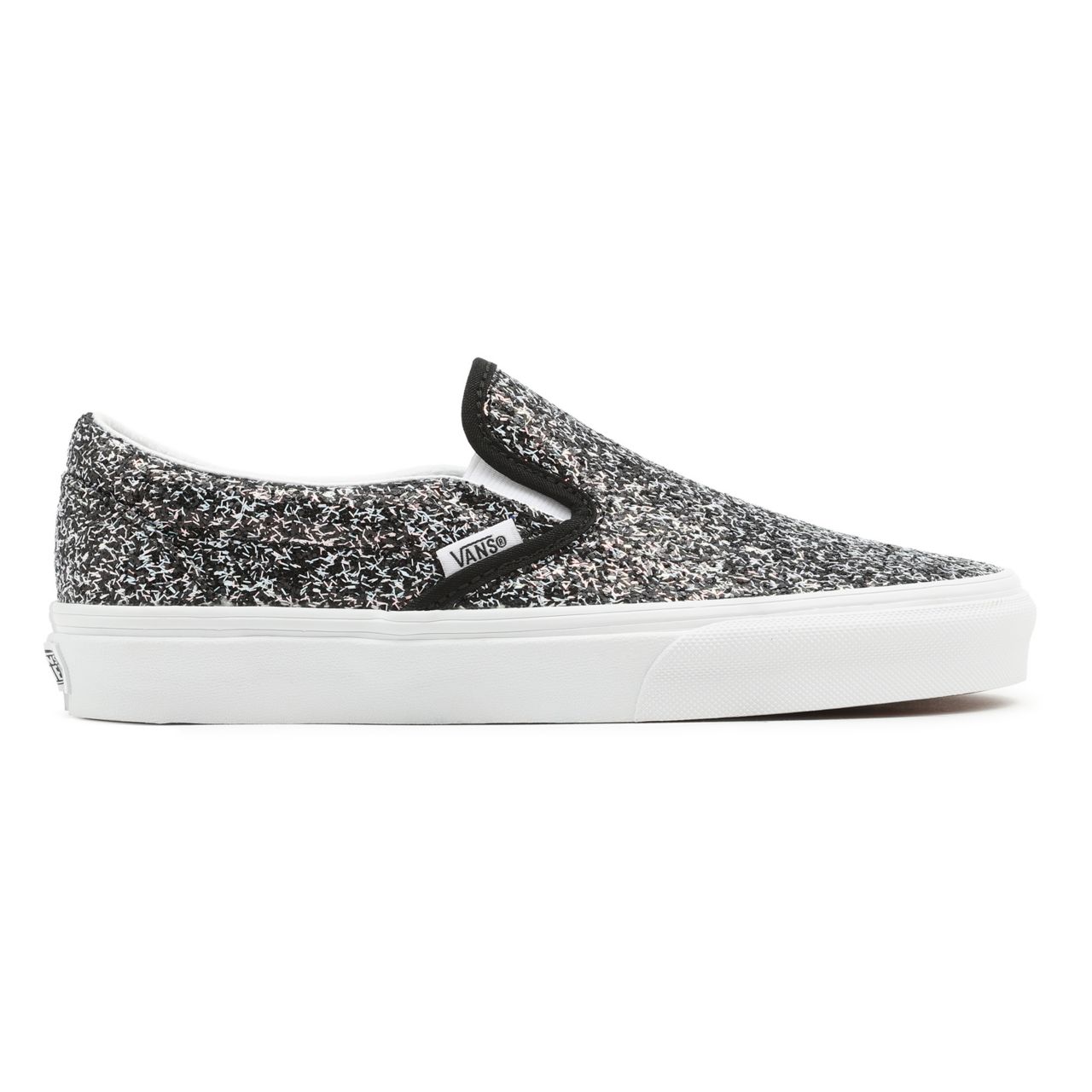 Vans Shiny Party Classic Slip-On Black Classic Womens - (Shiny Party) Black/True White VN000XG88N9 Shoes