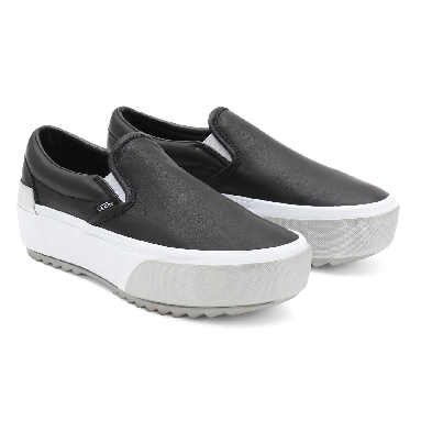 Vans Shiny Classic Slip-On Stacked Black Classic Womens - (Shiny) black/true white VN0A4TZV9IW Shoes