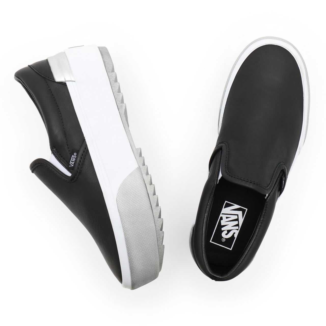 Vans Shiny Classic Slip-On Stacked Black Classic Womens - (Shiny) black/true white VN0A4TZV9IW Shoes