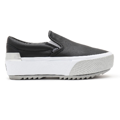 Vans Shiny Classic Slip-On Stacked Black Classic Womens - (Shiny) black/true white VN0A4TZV9IW Shoes