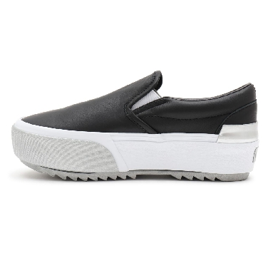 Vans Shiny Classic Slip-On Stacked Black Classic Womens - (Shiny) black/true white VN0A4TZV9IW Shoes