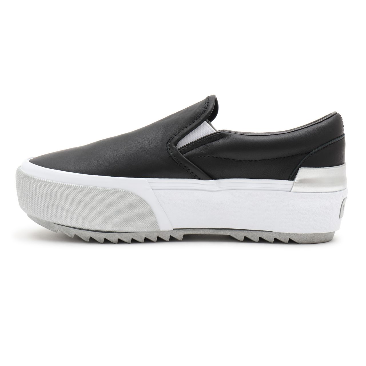 Vans Shiny Classic Slip-On Stacked Black Classic Womens - (Shiny) black/true white VN0A4TZV9IW Shoes