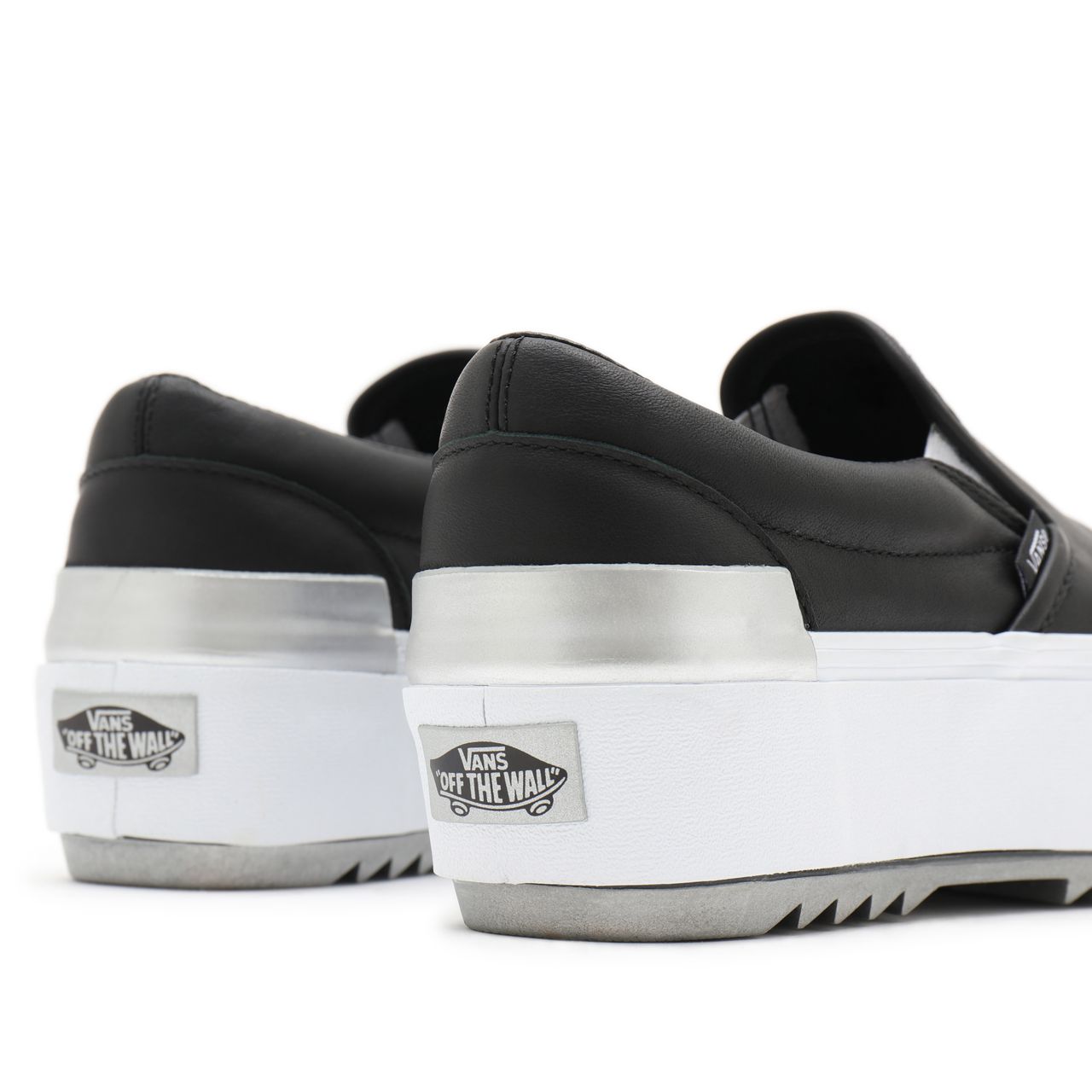 Vans Shiny Classic Slip-On Stacked Black Classic Womens - (Shiny) black/true white VN0A4TZV9IW Shoes