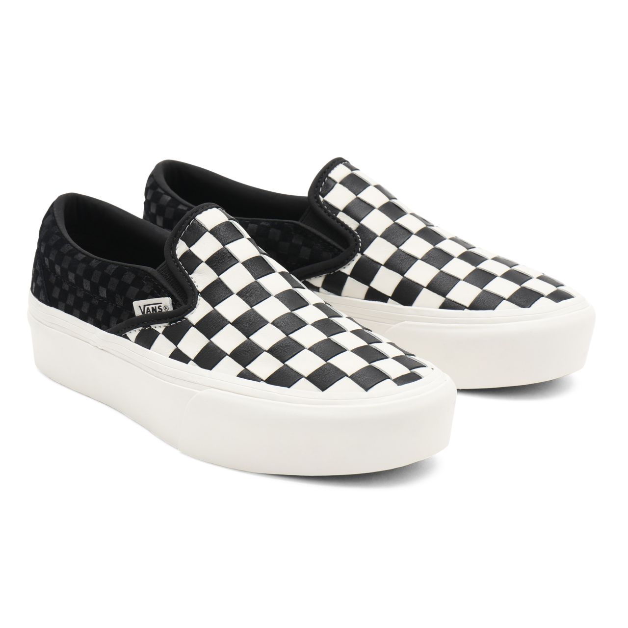 Vans Woven Classic Slip-On Platform White Classic Womens - (Woven) leather/blanc de blanc VN0A5KXB9GY Shoes