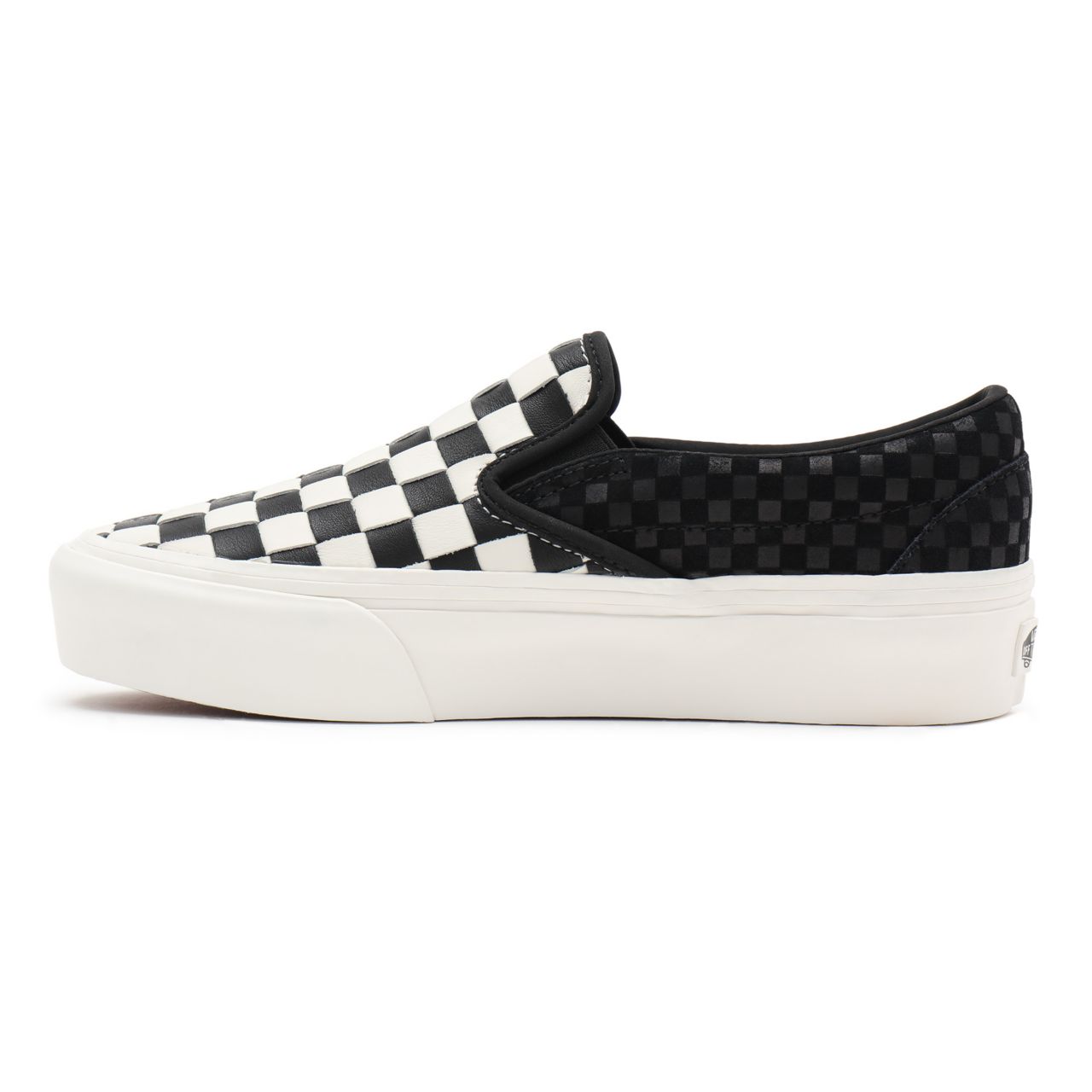 Vans Woven Classic Slip-On Platform White Classic Womens - (Woven) leather/blanc de blanc VN0A5KXB9GY Shoes