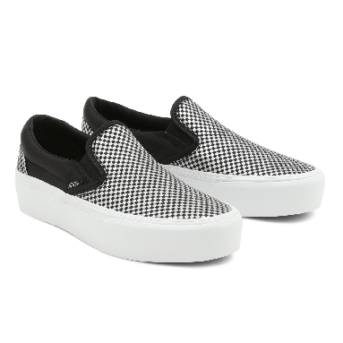 Vans Sparkle Check Classic Slip-On Platform Black Classic Womens - (Sparkle Check) Black/True White VN0A3JEZ8PP Shoes