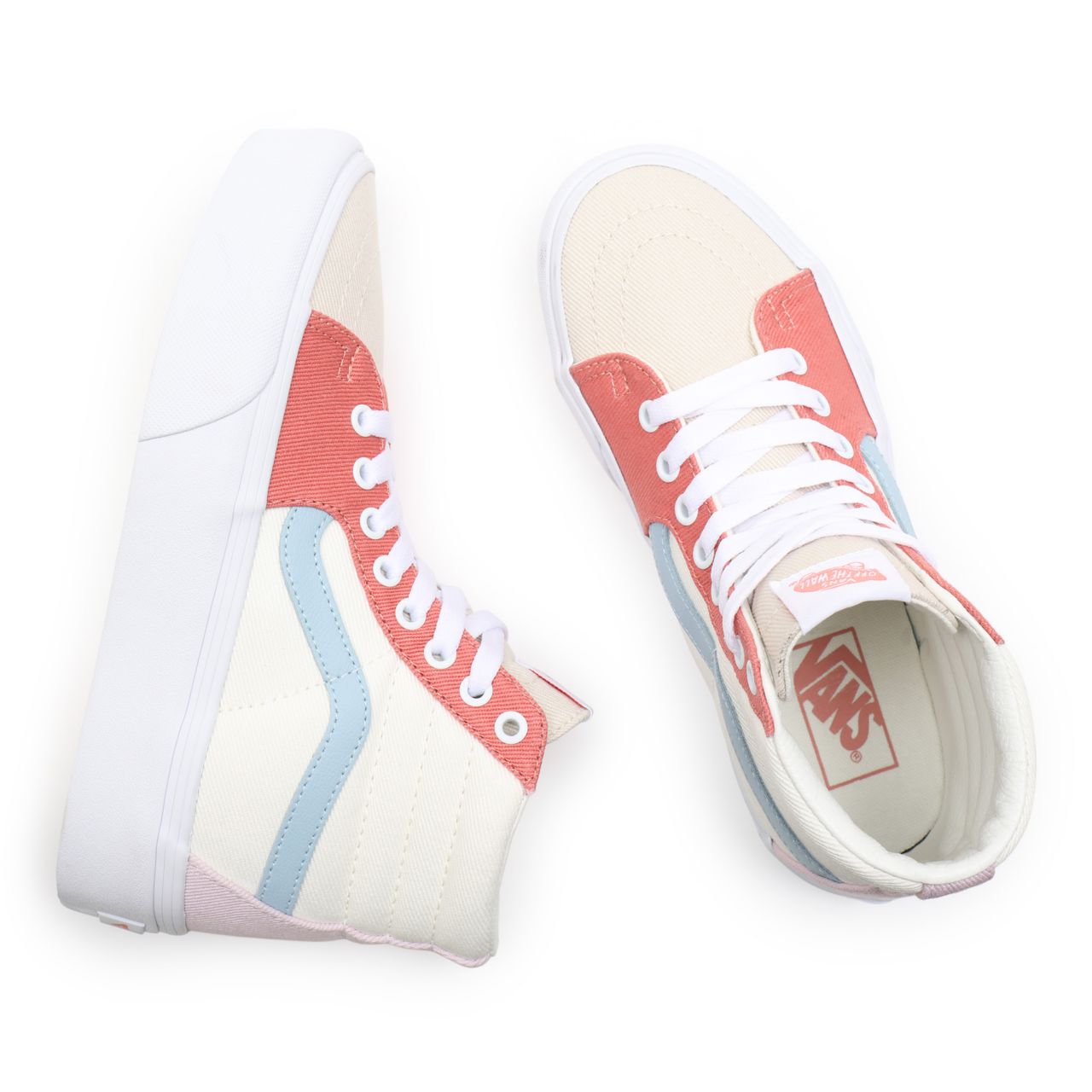 Vans Twill Sk8-Hi Platform 2.0 White Classic Womens - (Twill) pastel block/true white VN0A3TKN9MK Shoes