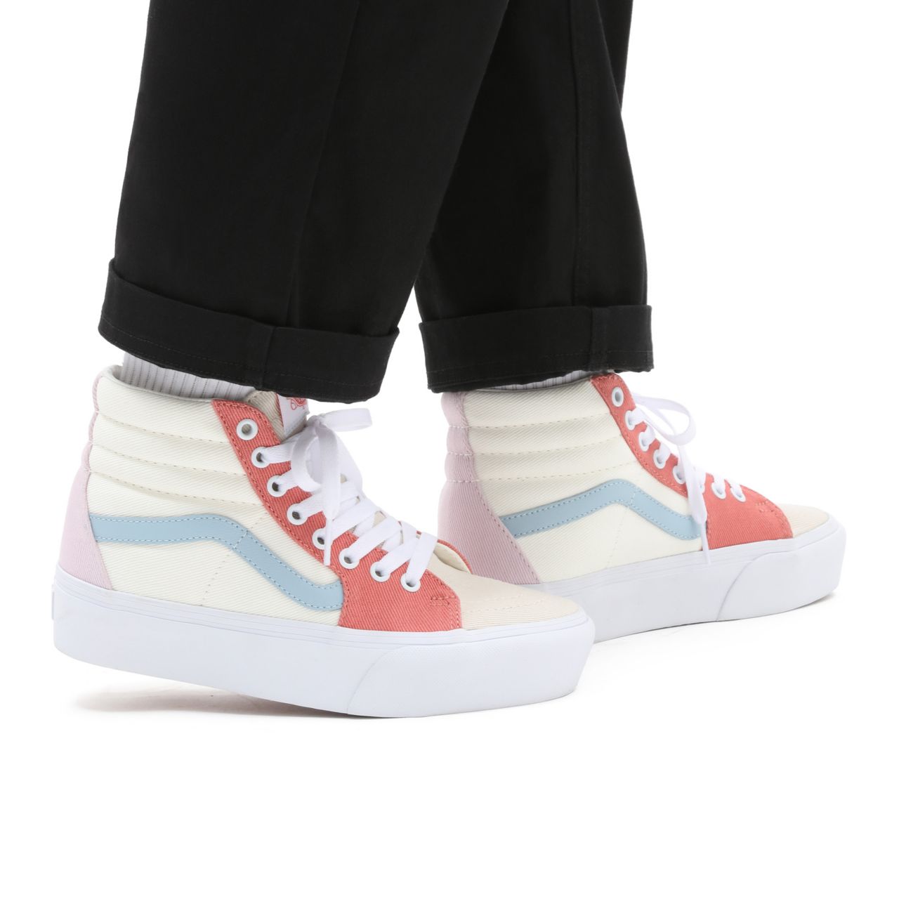 Vans Twill Sk8-Hi Platform 2.0 White Classic Womens - (Twill) pastel block/true white VN0A3TKN9MK Shoes