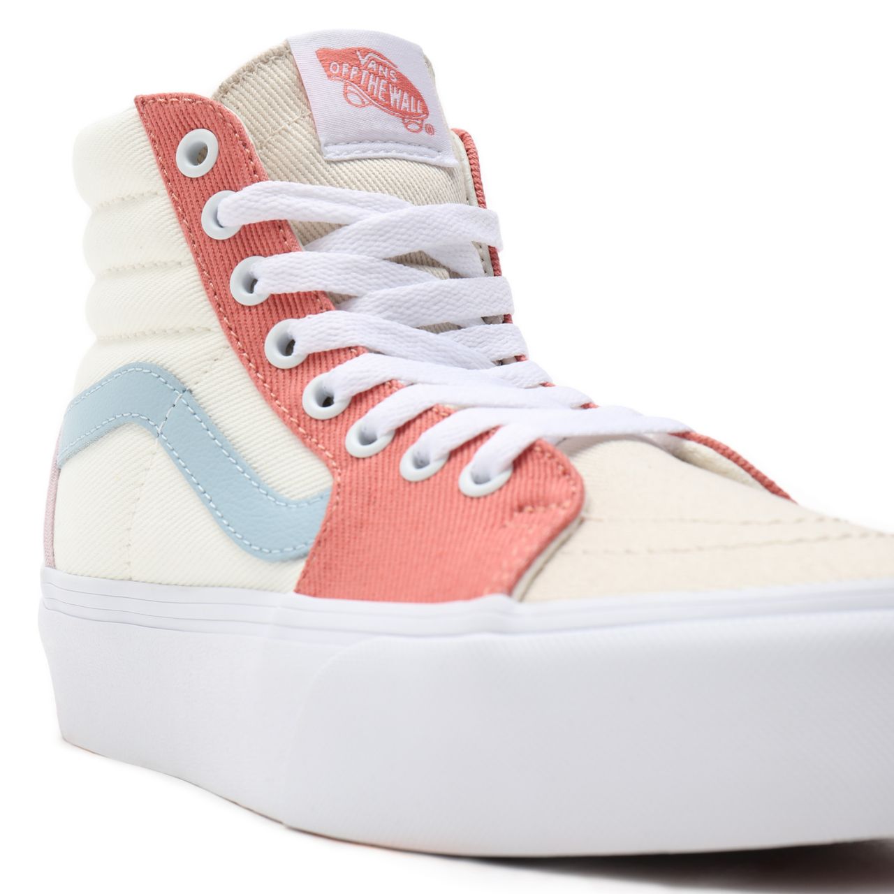 Vans Twill Sk8-Hi Platform 2.0 White Classic Womens - (Twill) pastel block/true white VN0A3TKN9MK Shoes