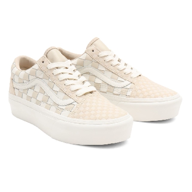 Vans Woven Old Skool Platform White Classic Womens - (Woven) leather/blanc de blanc VN0A5KX99GY Shoes