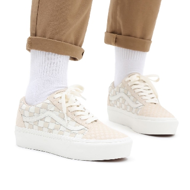 Vans Woven Old Skool Platform White Classic Womens - (Woven) leather/blanc de blanc VN0A5KX99GY Shoes