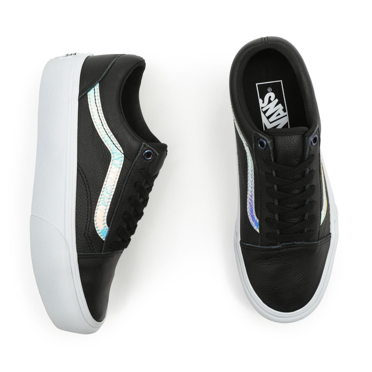 Vans Holo Sidestripe Old Skool Platform Black Classic Womens - (Holo Sidestripe) Black/True White VN0A5KRG98E Shoes