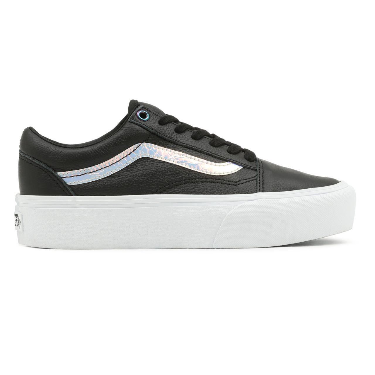 Vans Holo Sidestripe Old Skool Platform Black Classic Womens - (Holo Sidestripe) Black/True White VN0A5KRG98E Shoes