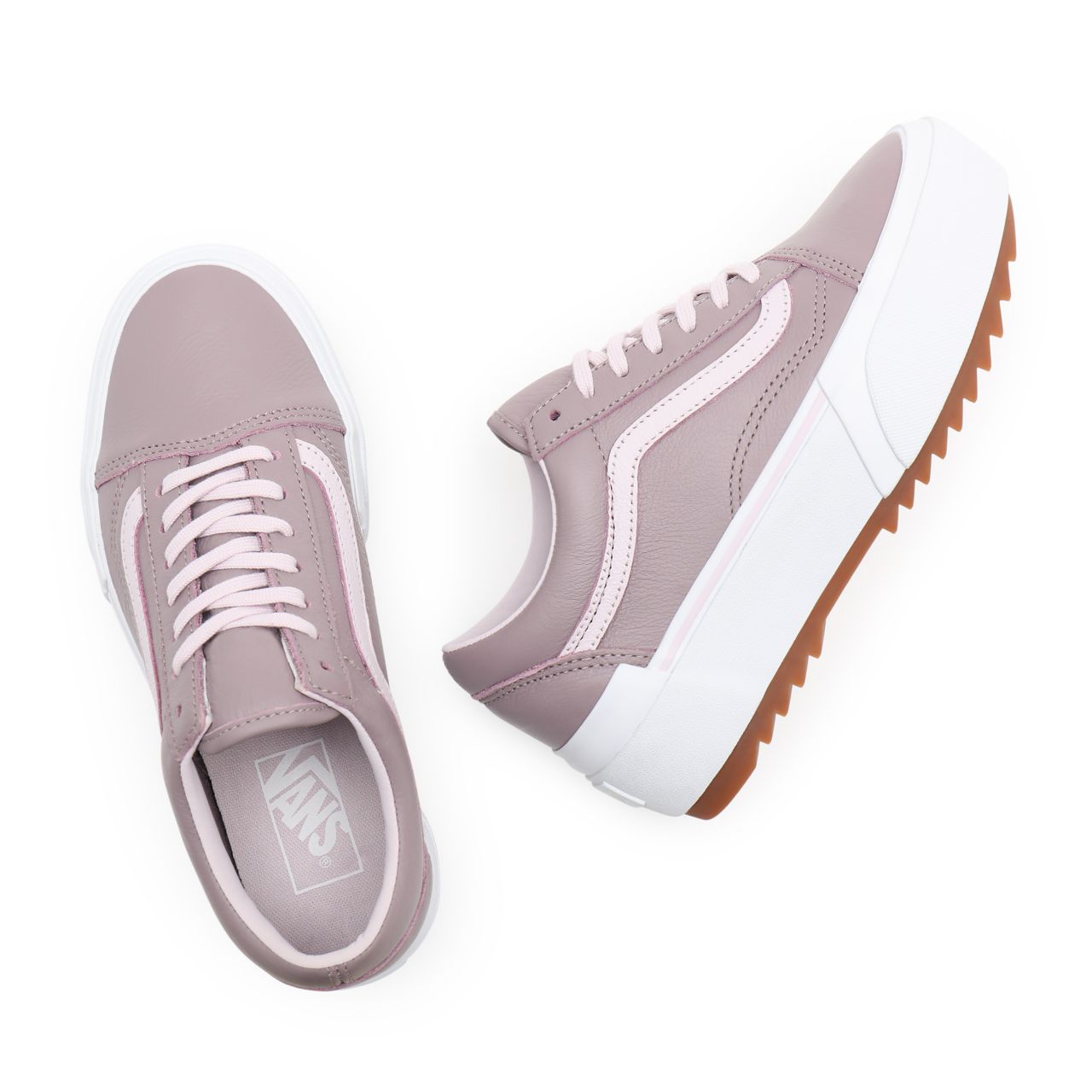 Vans Tumbled Leather Old Skool Stacked Pink Classic Womens - (Tumbled Leather) purple dove/true white VN0A4U159XY Shoes