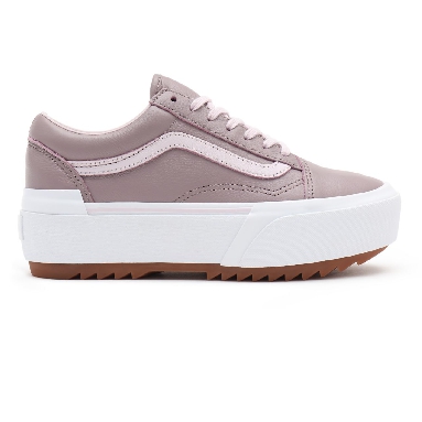 Vans Tumbled Leather Old Skool Stacked Pink Classic Womens - (Tumbled Leather) purple dove/true white VN0A4U159XY Shoes