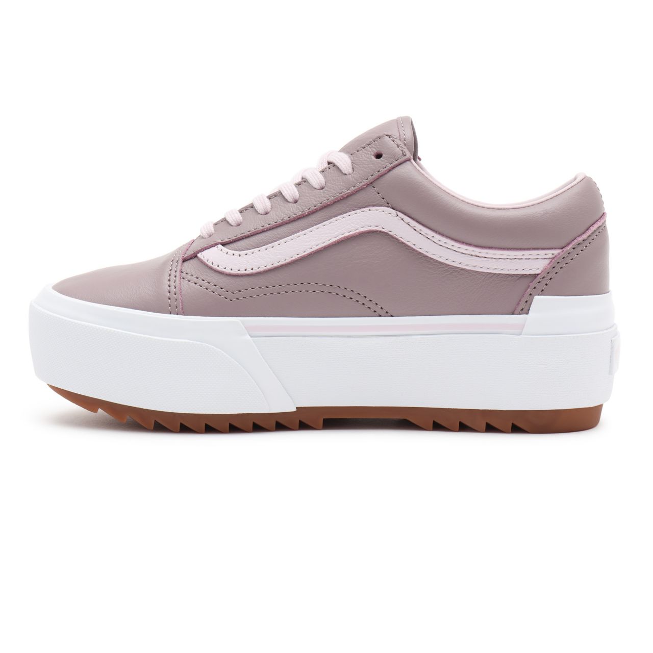 Vans Tumbled Leather Old Skool Stacked Pink Classic Womens - (Tumbled Leather) purple dove/true white VN0A4U159XY Shoes