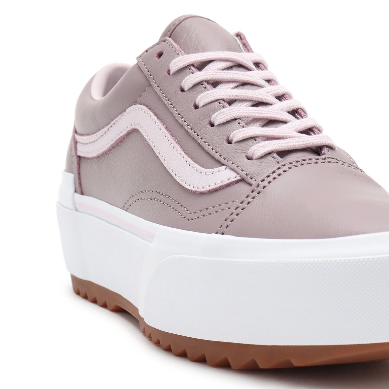 Vans Tumbled Leather Old Skool Stacked Pink Classic Womens - (Tumbled Leather) purple dove/true white VN0A4U159XY Shoes